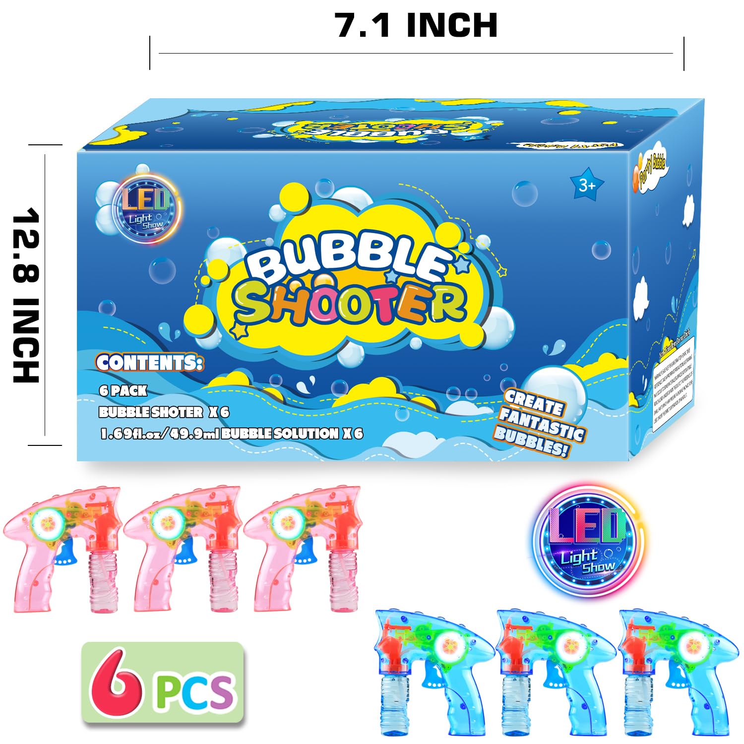 LED Bubble Gun Shooter, 6 Pieces Wind Up Blaster Outdoor Party Favor Prize