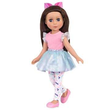 Glitter Girls - 14-Inch Fashion Doll - Brown Hair & Purple - Blue Eyes - Poseable Arms & Legs - Ruffle Outfit & Hair Bow - 3+ Years- Candice