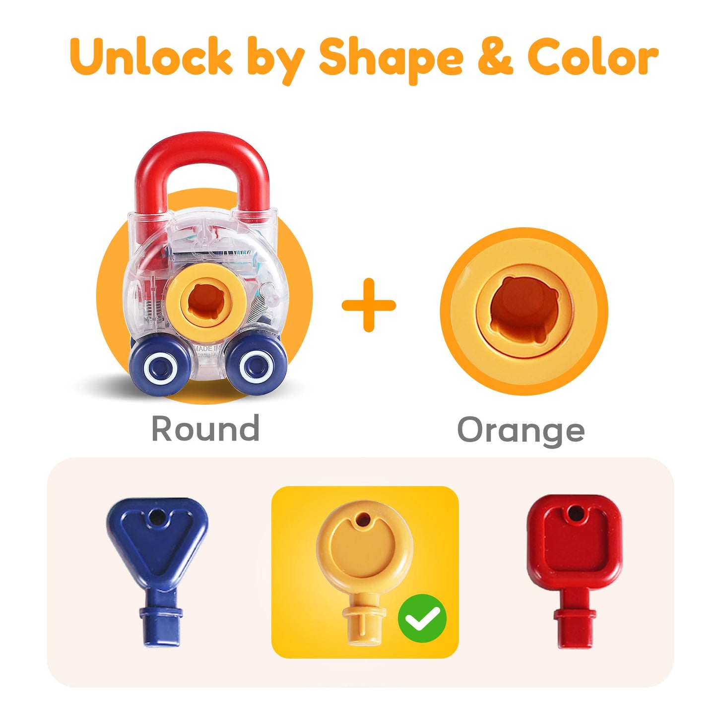 iPlay, iLearn Toddler Key Lock Montessori Toy, Baby Fine Motor Skill Educational Learning Toy, Infant Active Color Shape Match Car, Carseat Travel