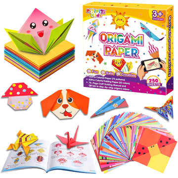 Pigipigi Kids Craft Origami Paper Kit for Kids Ages 5-8 8-12, with Guiding Book, 230 Sheets DIY Art and Crafts Supplies, Colorful Folding Papers Set
