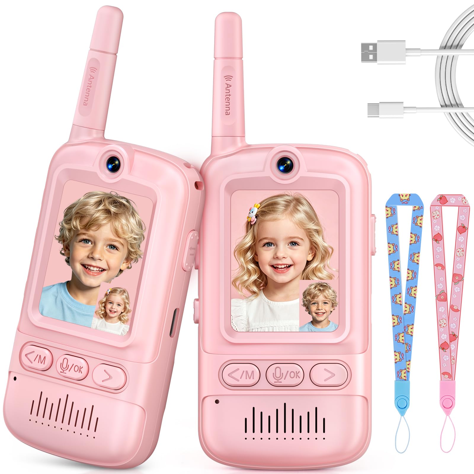 Video Walkie Talkies for Kids, 2 Pack Rechargeable Video Intercom Kids Walkie Talkies, Long Range Two Way Radio with 4 Voice Effects, Kid Indoor