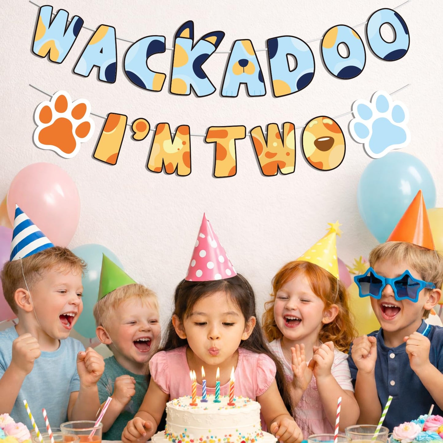 ESKOMIO 2nd Birthday Party Banner Blue Dog Birthday Themed Party Decoration Supplies Banner for Boys and Girls