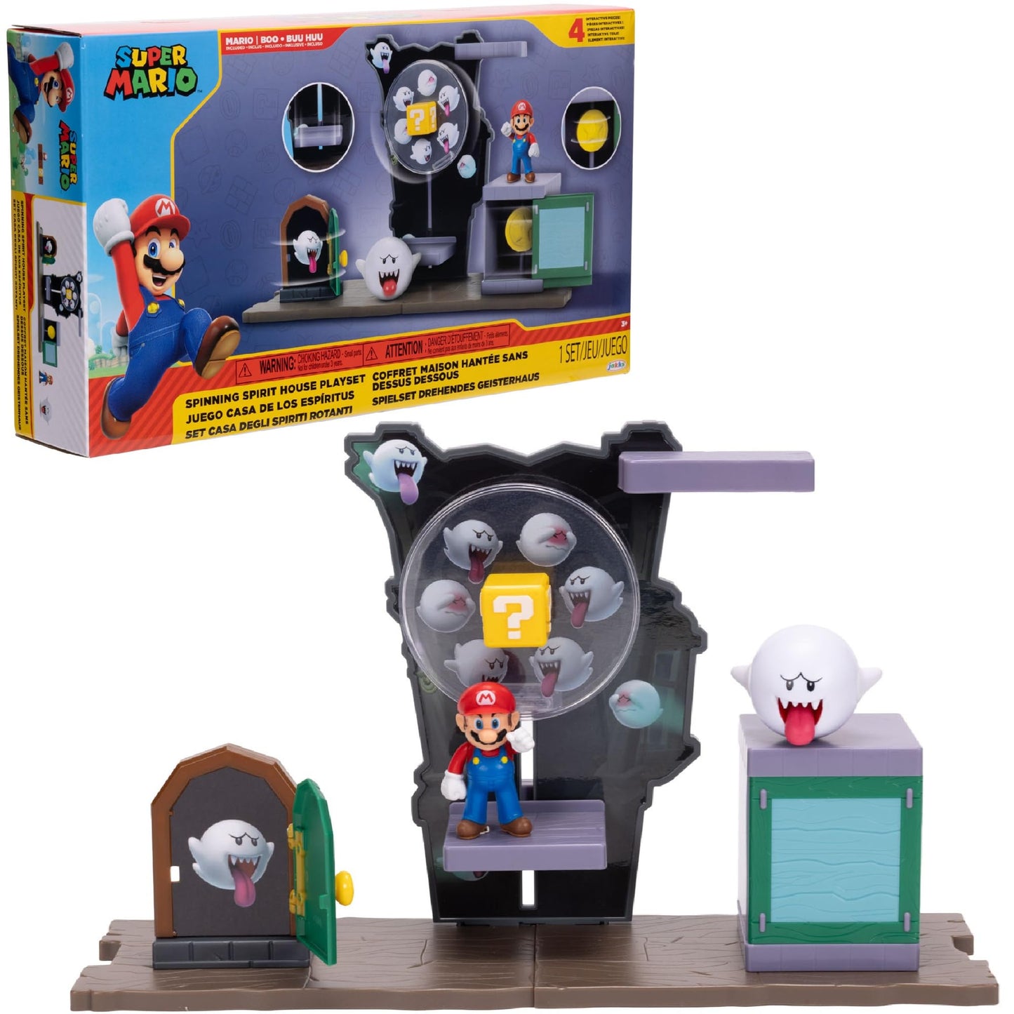 Super Mario Spinning Spirit House Playset with 2.5"-Inch Mario Action Figure, Boo, and Accessories