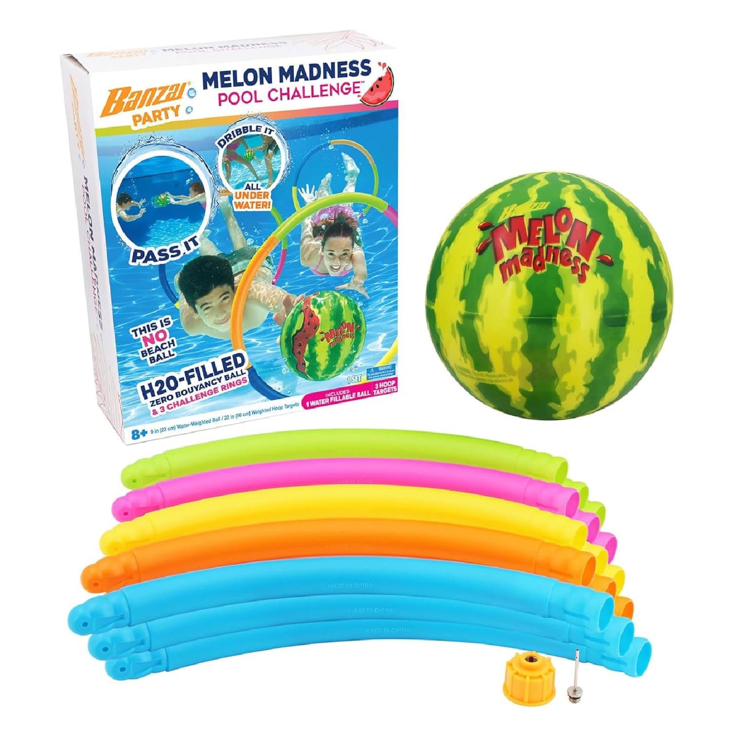 BANZAI Melon Madness Challenge - Underwater Ball Set 3 Hoops - Kids