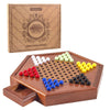 AMEROUS 12.5 inches Wooden Chinese Checkers Set with Storage Drawer - 60 Acrylic Marbles in 6 Colors - 12 Bonus Spare Marbles, Classic Strategy Family