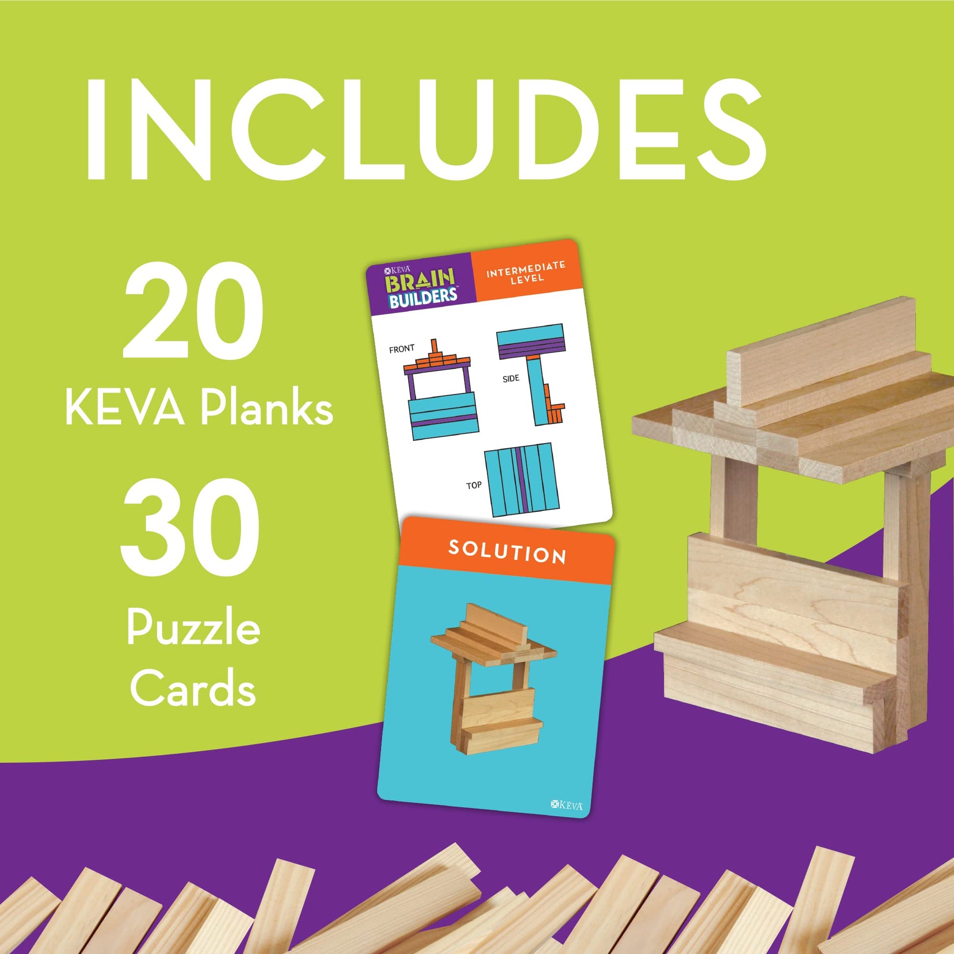 MindWare KEVA Brainbuilders - 3D brain building STEM challenges for boys & girls - Try to build the image - Practice spatial thinking - 20 planks & 30