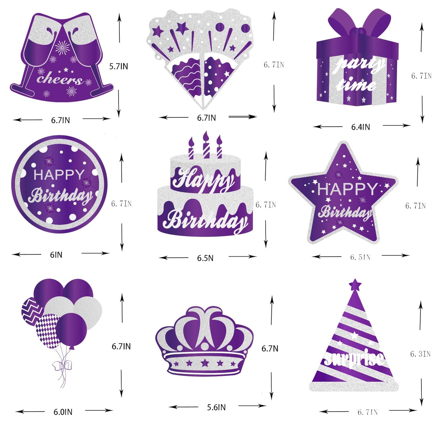 WINPOGEE 9PCS Purple Silver Happy Birthday Decorations Honeycomb Centerpieces for Women Men