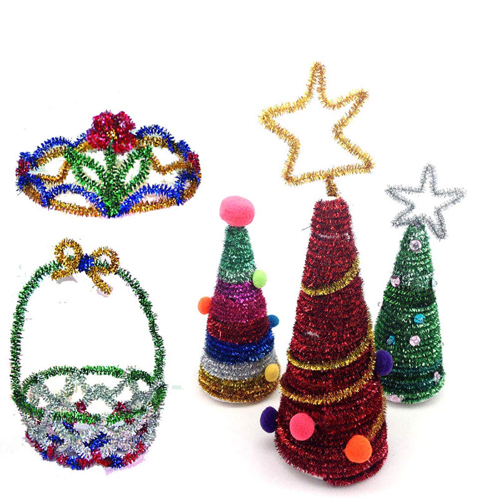 ccHuDE 200 Pcs Shiny Chenille Stems Glitter Pipe Cleaners Metallic Tinsel Stems for Christmas DIY Arts and Crafts Green
