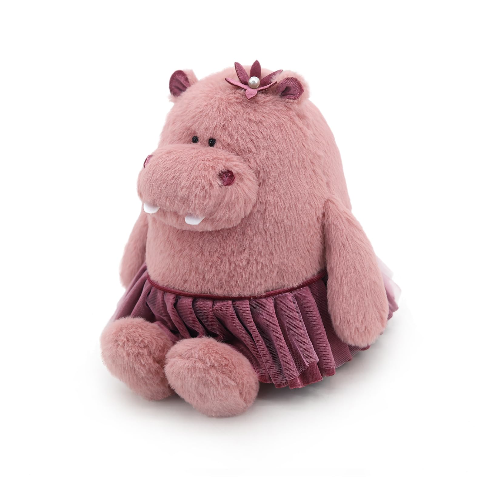 JamieCare 10.5" Donkey Exquisitely Designed Pink Hippo Plush Toy,Adorned with a Sparkling Tulle Skirt, an Irresistibly Cute Decor Piece for Bedrooms