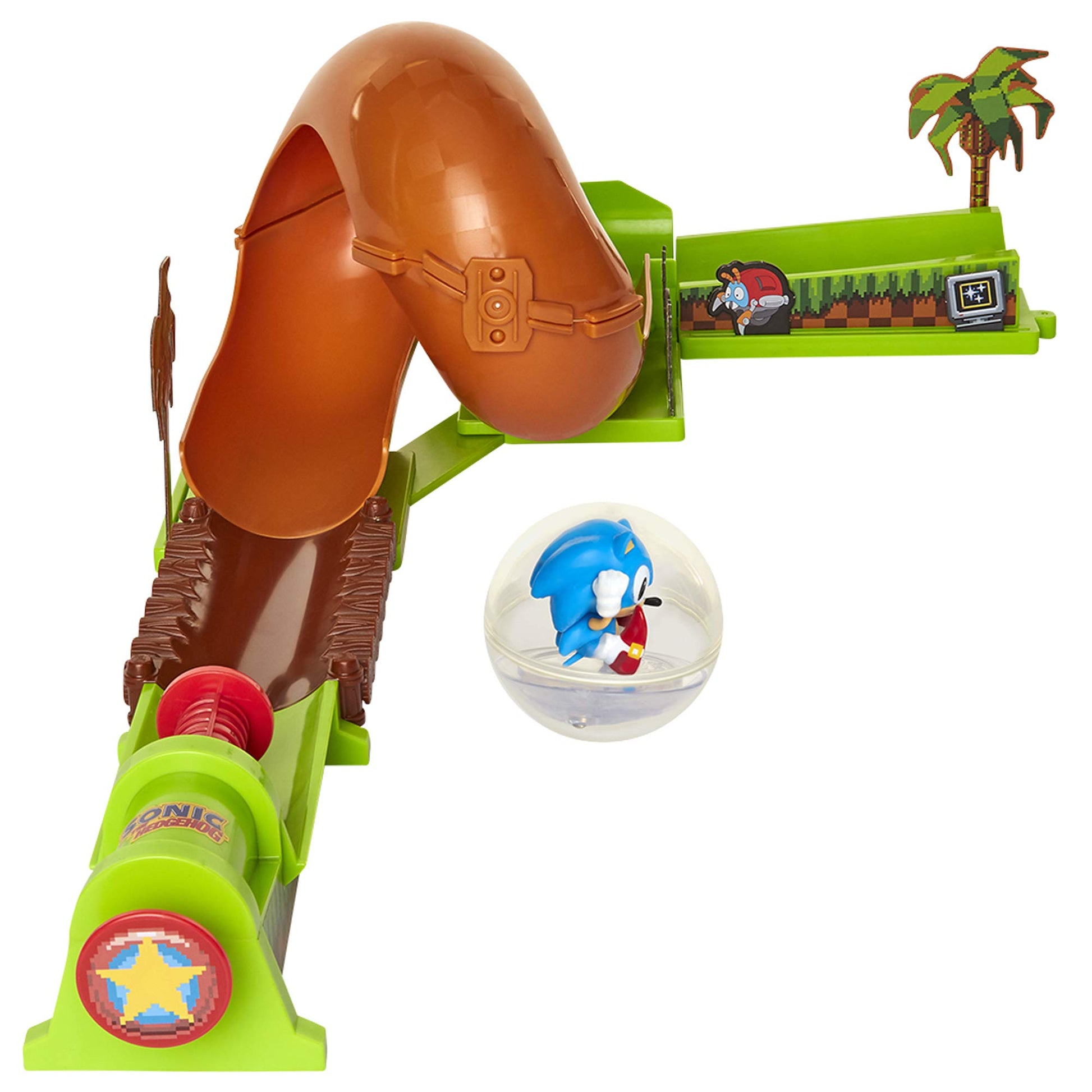 Sonic The Hedgehog Pinball Green Hill Zone , Track Play Set, 9 Piece, with Looping Action & Automatic Bumper Exclusive Sonic Sphere Included, for Ages