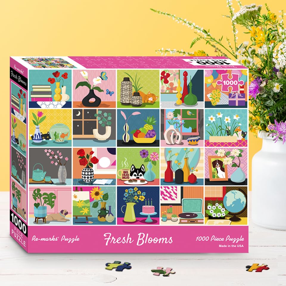 Re-marks Fresh Blooms Collage Puzzle, 1000-Piece Jigsaw Puzzle for All Ages