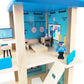 Wooden Police Station Playset Toy, Multicolor 3-Level Pretend Play Dollhouse Set with Figures, Car, Helicopter and Accessories, Preschool Learning
