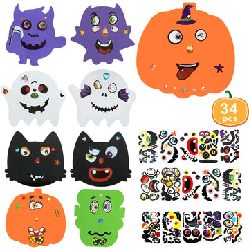 Taocco 34 PCS Halloween Craft Kits for Kids Halloween Foam Pumpkin Craft Kit and Pumpkin Stickers for Kids DIY Craft Party Trick or Treat Party Favors