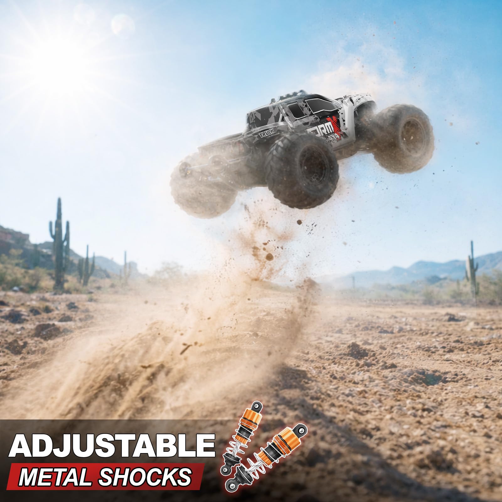 Womaqu RC Cars 1:14 4WD Off-Road RC Monster Truck High Speed 40 km/h, 4x4 Remote Control Car with 2 Rechargeable 1300mAh Batteries and 2 Sets of Tires