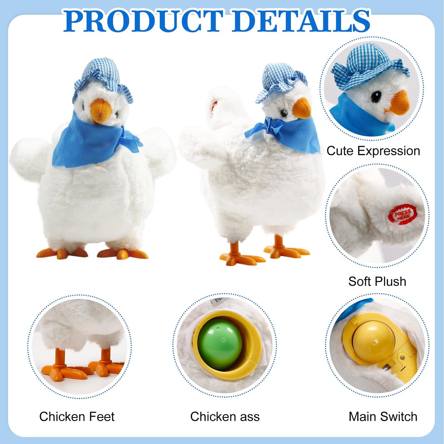 SOMOYA Chicken Laying Egg Electric Plush Toys White