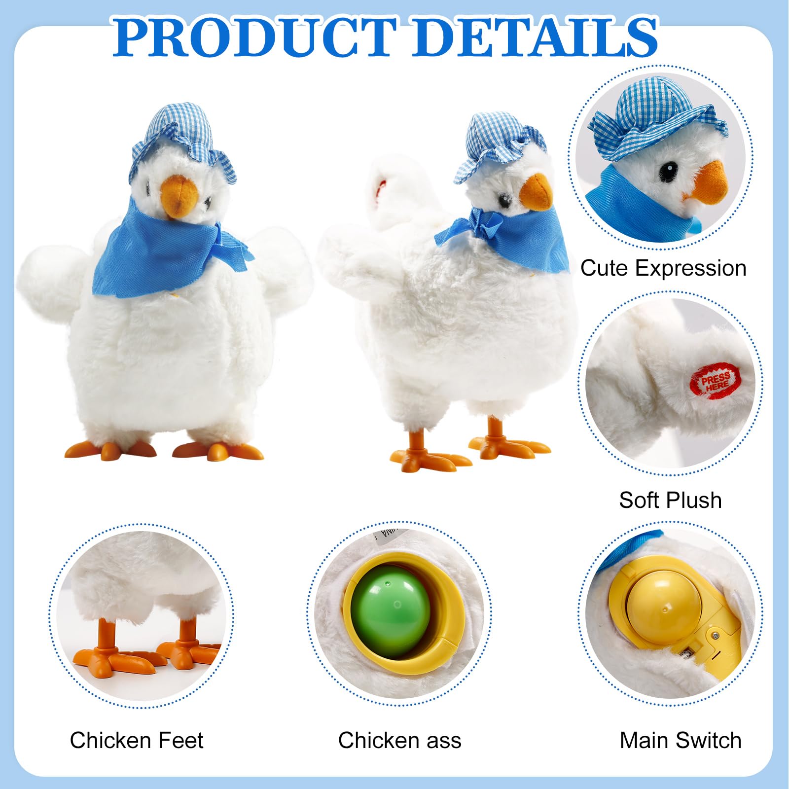 SOMOYA Chicken Laying Egg Electric Plush Toys White