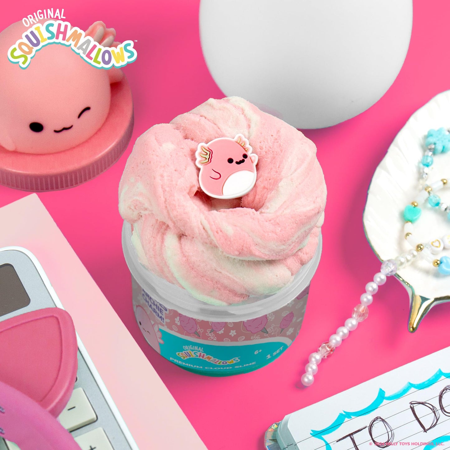 Original Squishmallows Scented Slime Jar, Cotton Candy, Archie the Axolotl