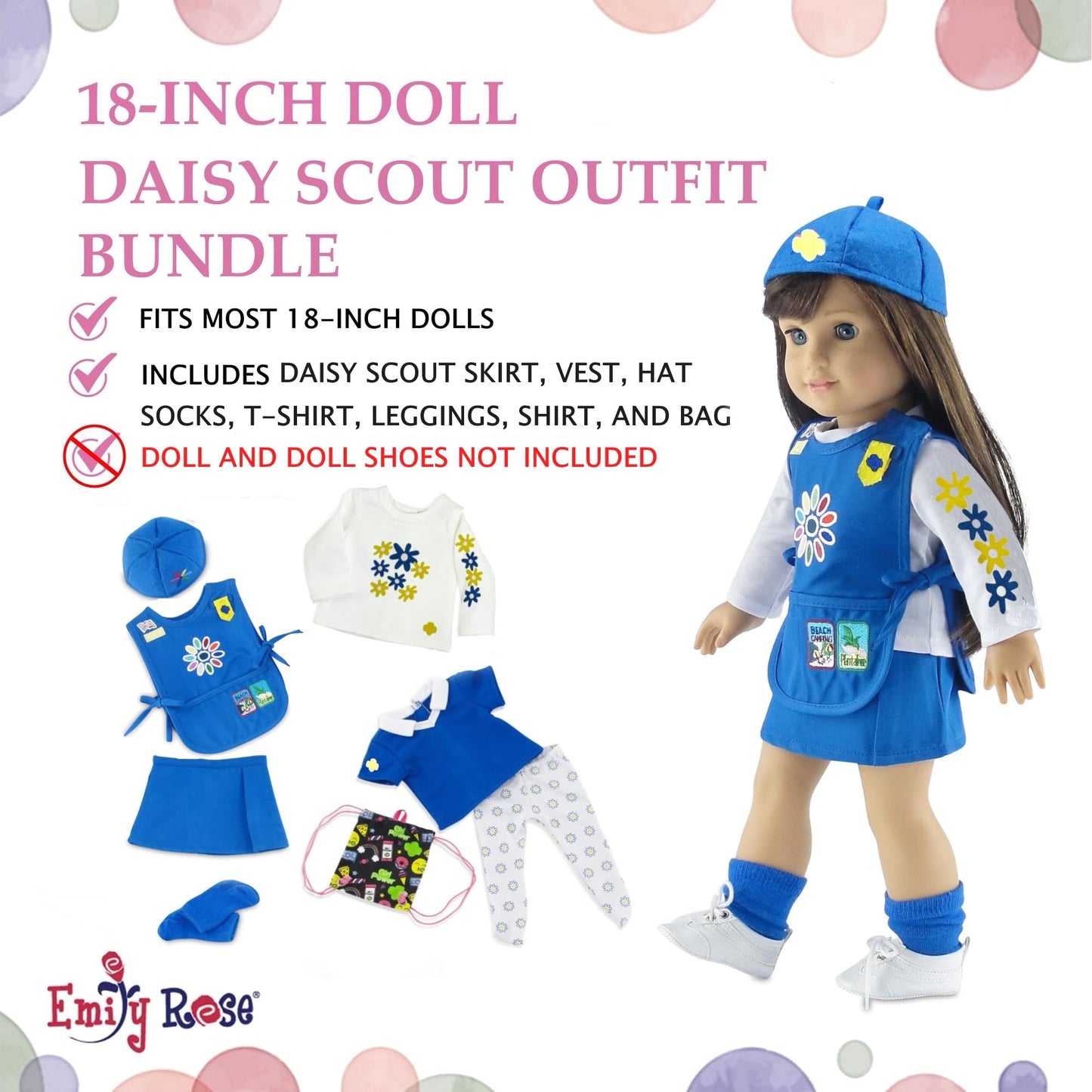 Emily Rose 18 Inch Doll Clothes 8-PC Daisy Girl Scout Uniform and Accessories Value Pack | Officially Licensed by Girl Scouts of The USA | Doll NOT