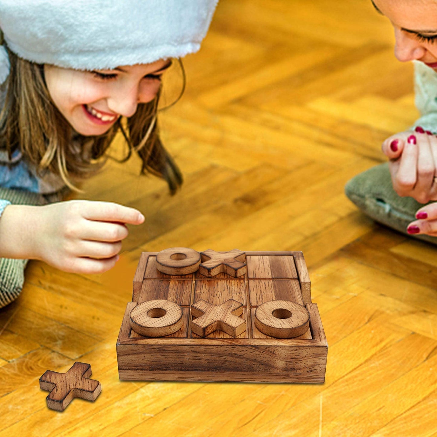 Glintoper Tic Tac Toe & 4 in a Row Tables Game Set, Classic Board Line Up 4 for Living Room Rustic Table Decor and Use as Game Top Wood Guest Room