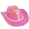 1st Birthday Cowboy Hat, Pink Girls Cowgirl Party Decorations Hat Neon Sparkly Glitter First Rodeo Birthday Party Crown for Western Baby Toddler Party