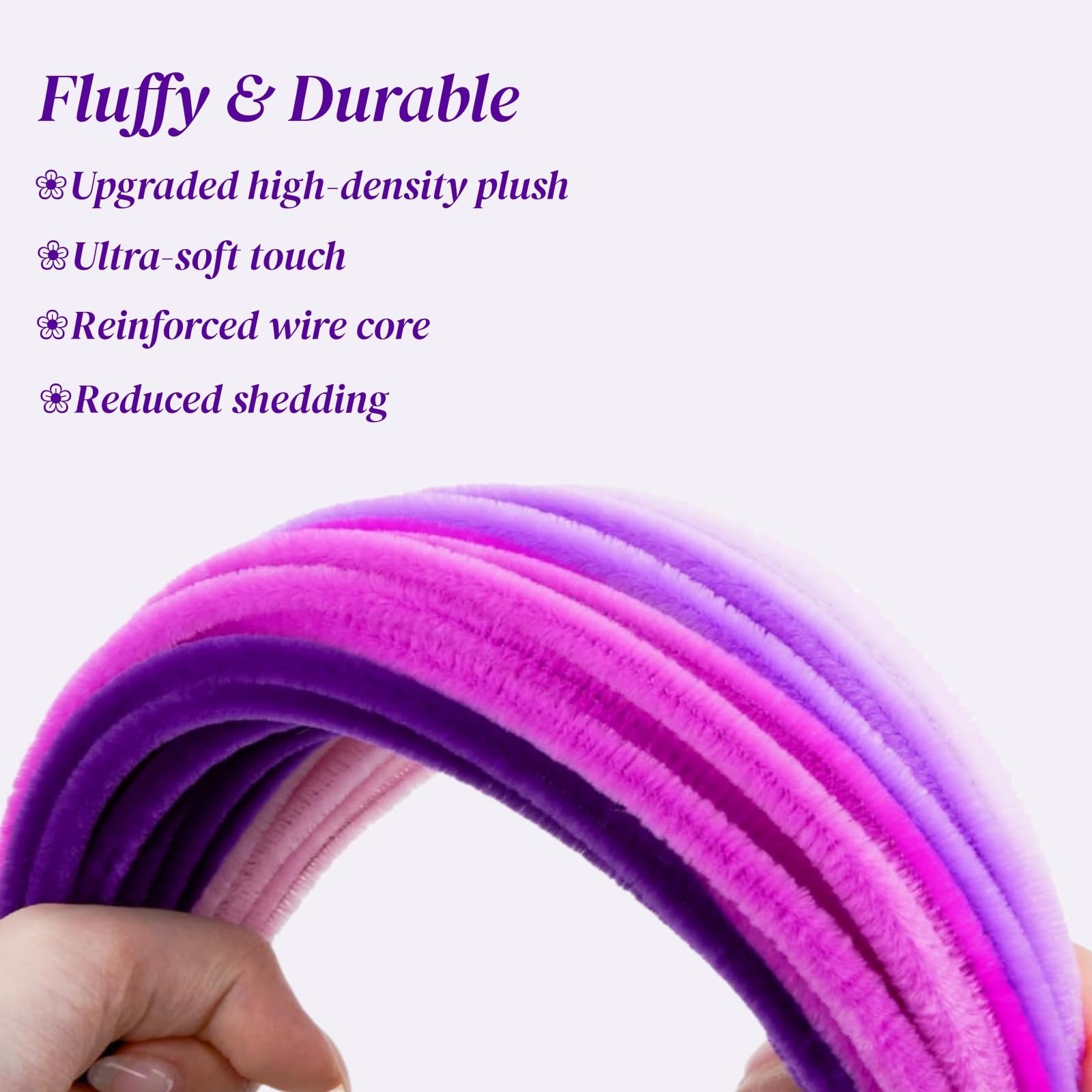 200 Pcs Pipe Cleaners, Deep Purple & Vibrant Purple Chenille Stems for Crafts, Thick Fluffy Pipe Cleaners for DIY Flowers, Animals & Decorations, Art