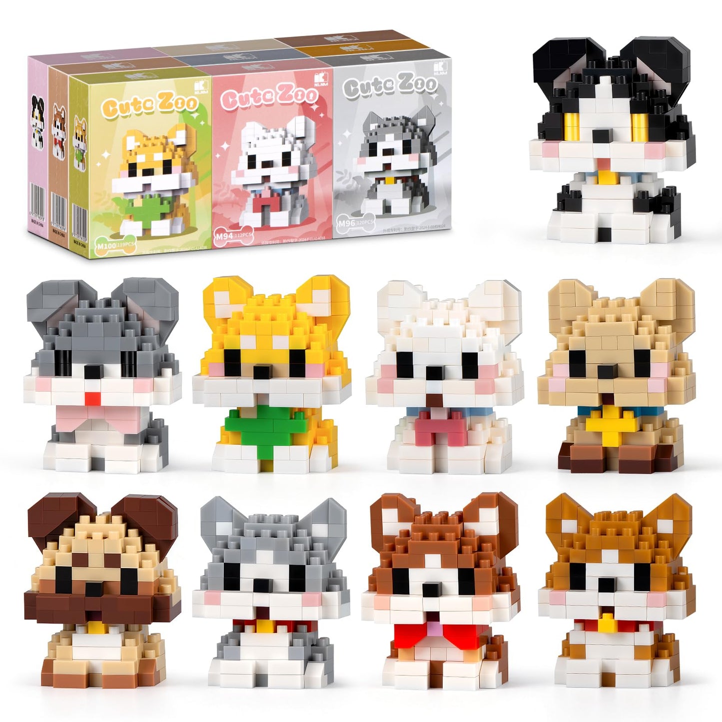 HIGH GODO Dog Building Set, Mini Dog Figures Party Favors Building Blocks Sets, 9 Pack Small Dog Toys, Goodie Bags Stuffers, Gifts for Adults Teens