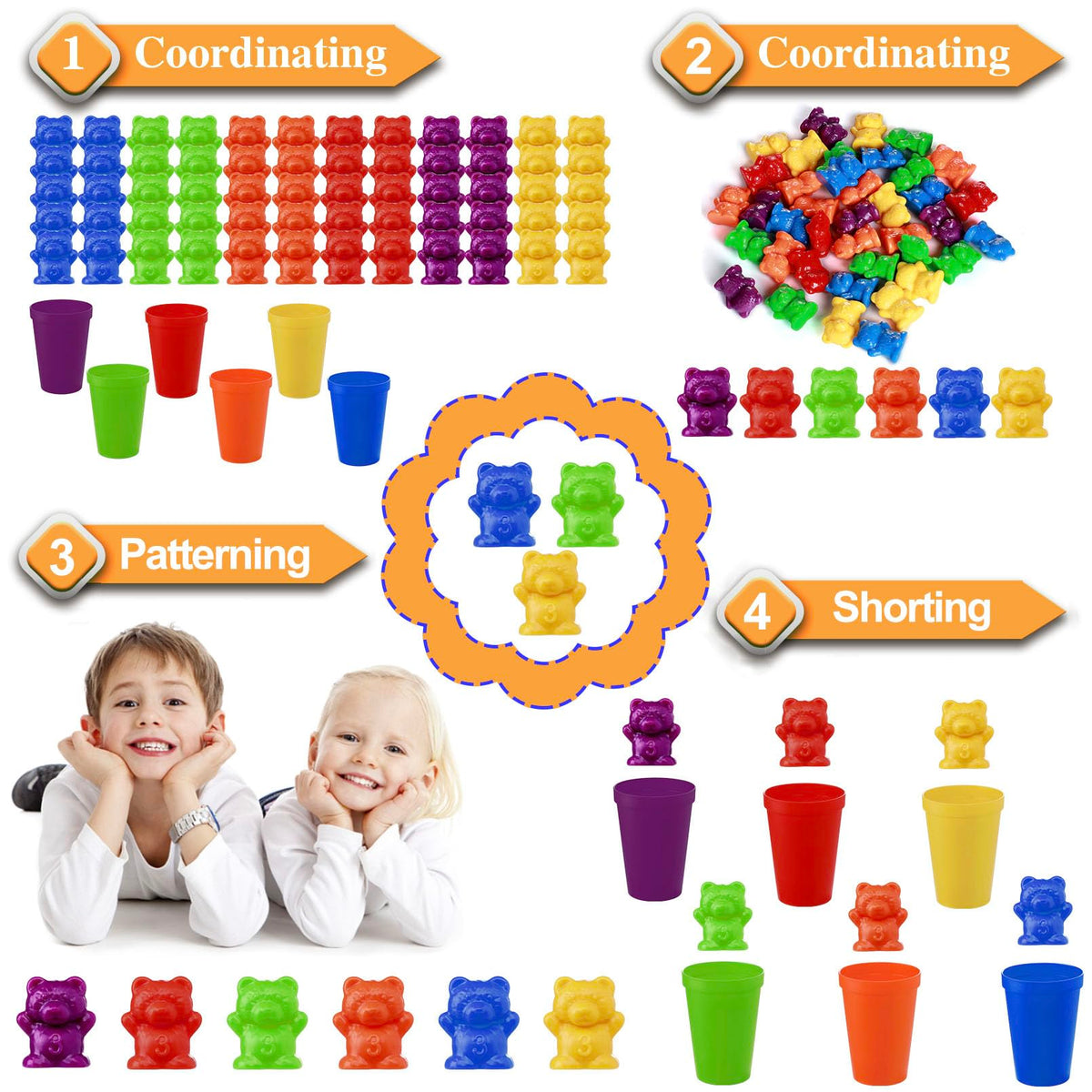 Jeffbaubl 67Pcs Counting Rainbow Bears with Matching Sorting Cups,Educational Sorting Toy for Toddler,Montessori Counting Toy Bears for Kid,Number