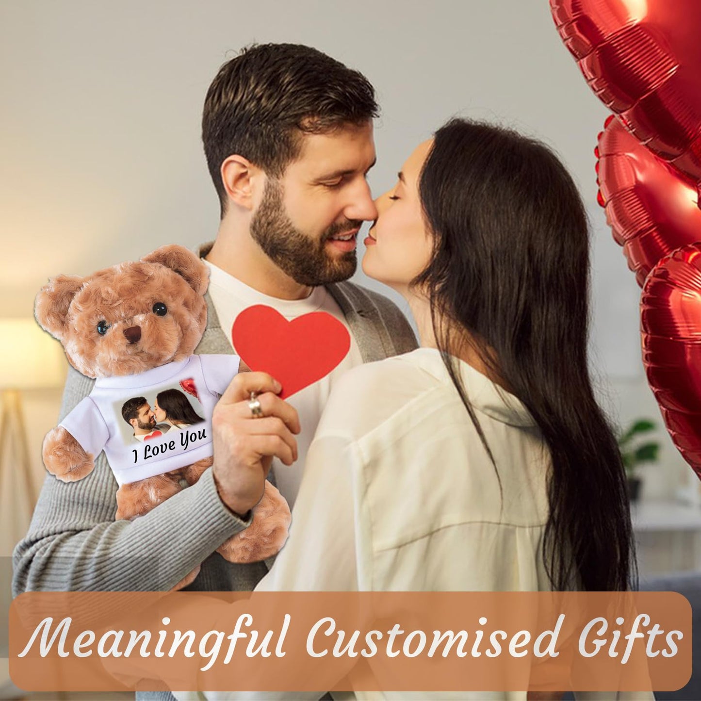 Yibairui Personalized Teddy Bear with T-Shirt, Custom Plush Stuffed Animal with Photo & Text, Gift for Girlfriend, Boyfriend, Valentine's Day