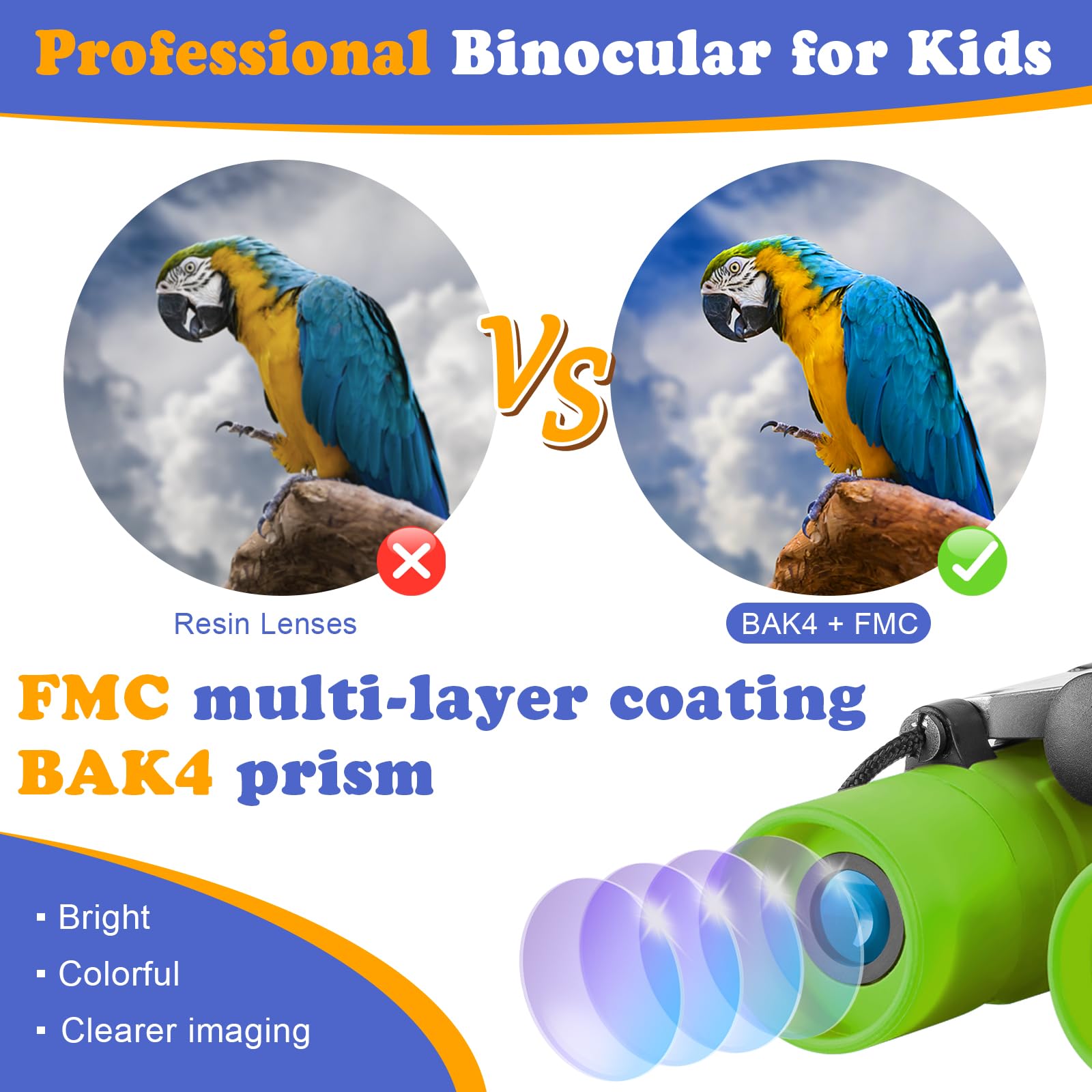 Obuby Real Binoculars for Kids Gifts for 3-12 Years Boys Girls 8x21 High-Resolution Optics Mini Compact Binocular Toys Shockproof Folding Small
