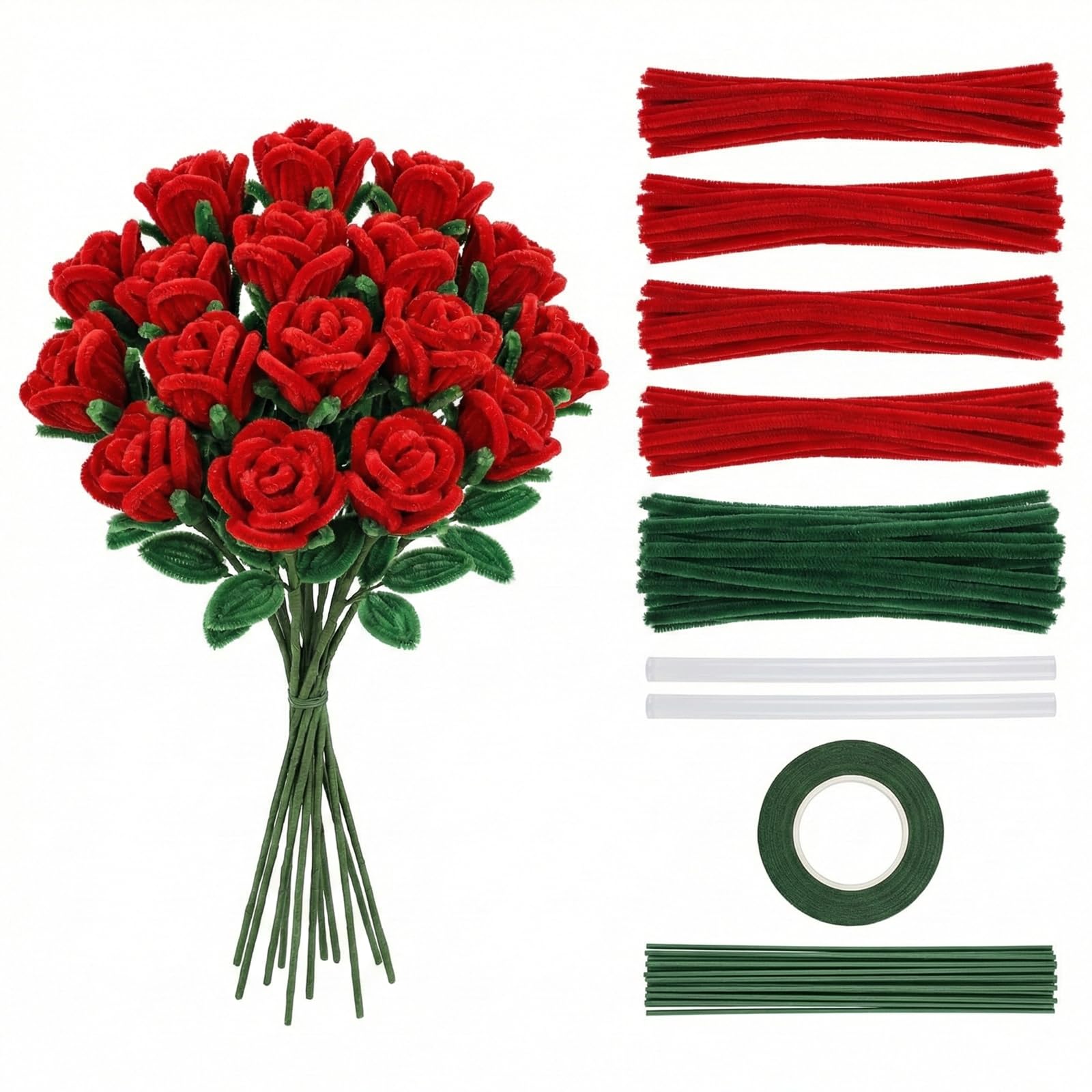 500 PCS Pipe Cleaner Flower Kit,Chenille Stems for Craft with Floral Wire