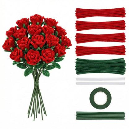 500 PCS Pipe Cleaner Flower Kit,Chenille Stems for Craft with Floral Wire