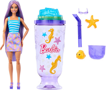 Barbie Pop Reveal Doll & Accessories, Sea Slushy Series Fashion Doll & Pet, 8 Surprises Includes Sensory Slime, and Color Change Hair