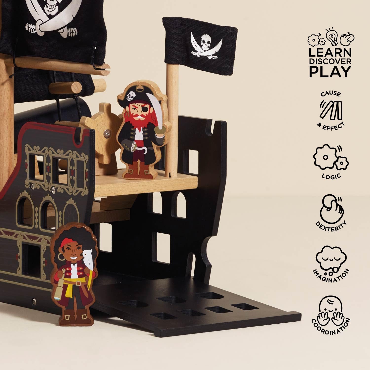 Le Toy Van Barbarossa Pirate Ship Sustainable Wooden Toy Playset