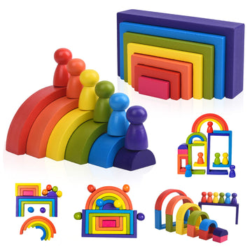 BOZE SUPOD Wooden Toys, Montessori Toys for Kids 3 4 5 6+Years Old Boys Girls Rainbow Stacking Blocks Set Preschool Activites Educational Toy Gifts
