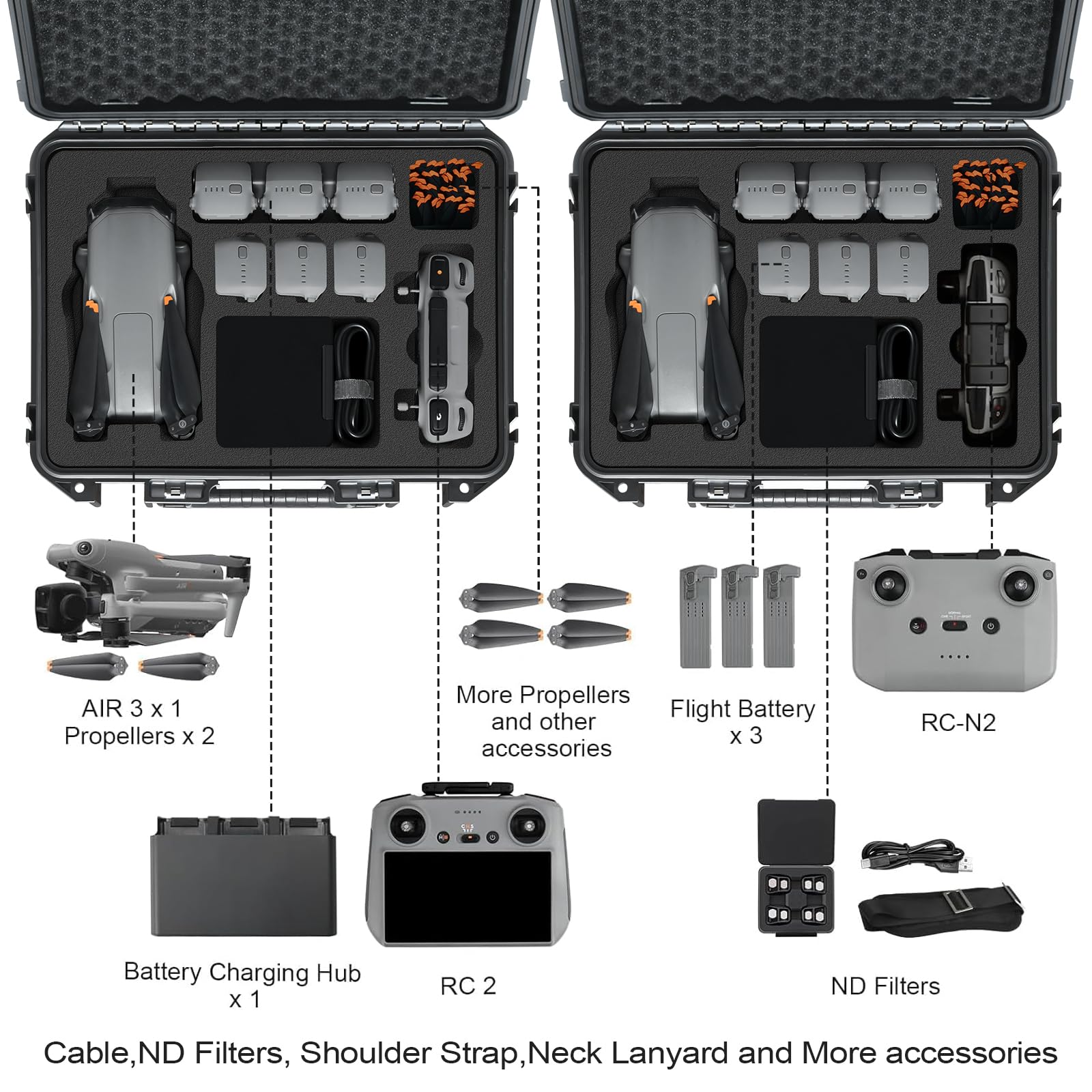 Hard Case for DJI Air 3S/Air 3 - Waterproof Carrying Cases, Portable Storage Bag Fits for DJI Fly More Combo, RC 2/RC-N2/RC-N3 Controller, Batteries