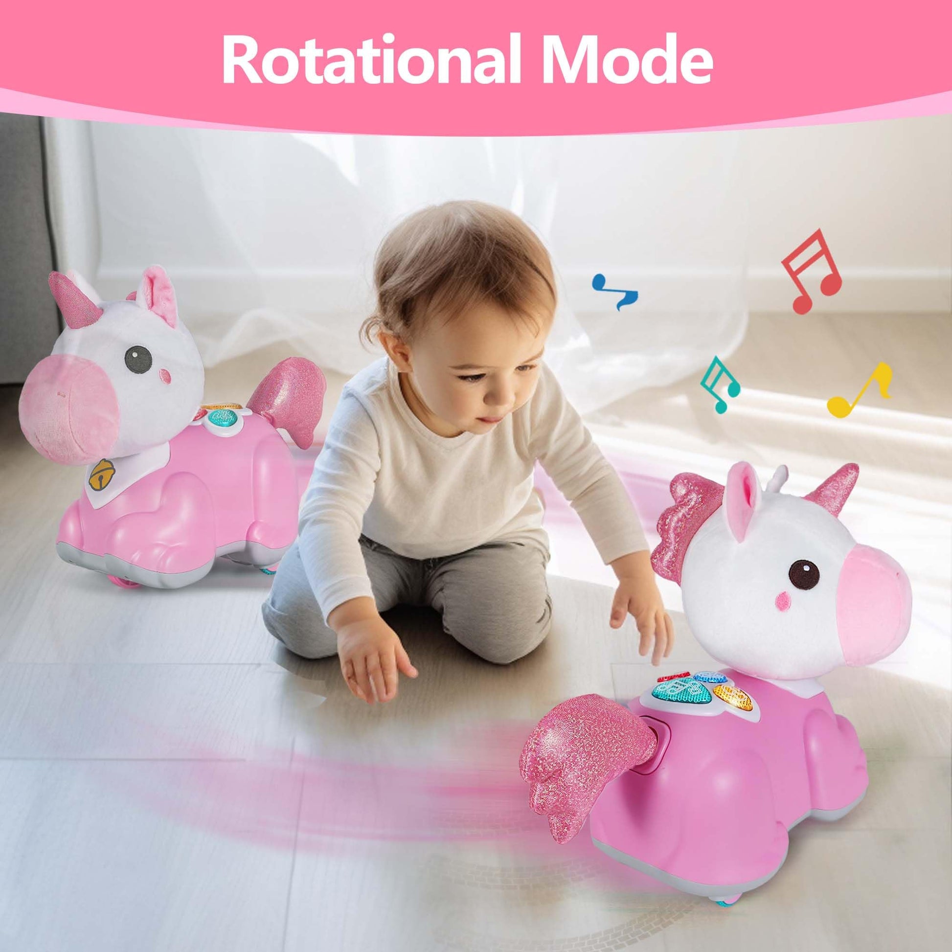 iPlay, iLearn Unicorn Baby Musical Toy, Infant Crawling Toys for 6-9 9-12 12-18 Month, Baby Tummy Time Toddler Musical Light Toy for Age 0-2, 1 Year