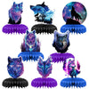8 Pcs Galaxy Wolf Birthday Party Decoration, Starry Sky Wolf Theme Honeycomb Centerpieces 3D Double Sided Table Decorations, Animal Wolf Photo Booth