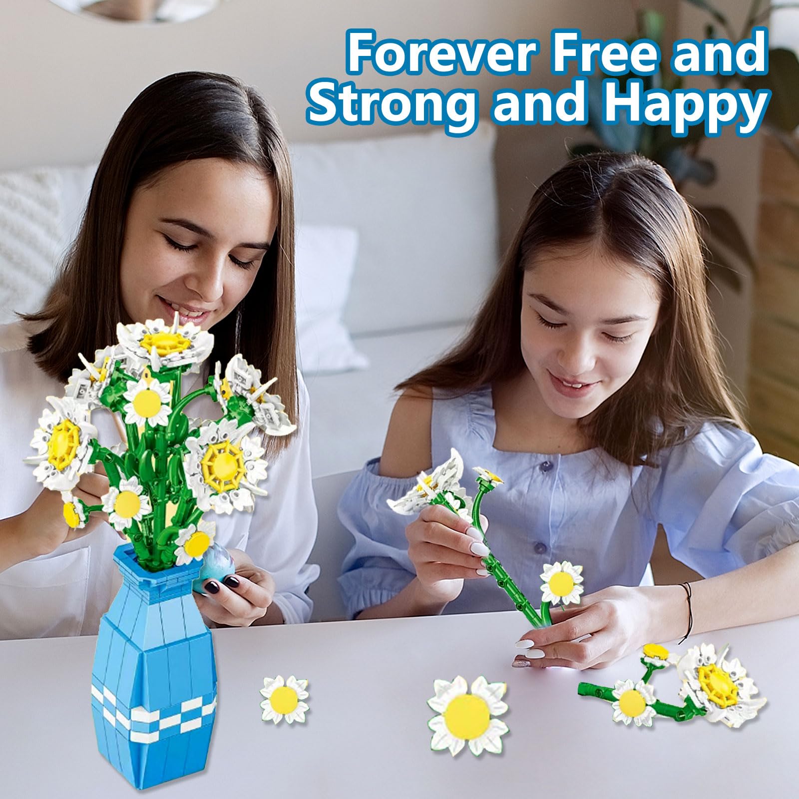 Daisy Building Set with Vase Compatible with Lego, 541PCS Flower Bouquet Building Sets for Adults, Artificial Flowers for Home Decor, Christmas