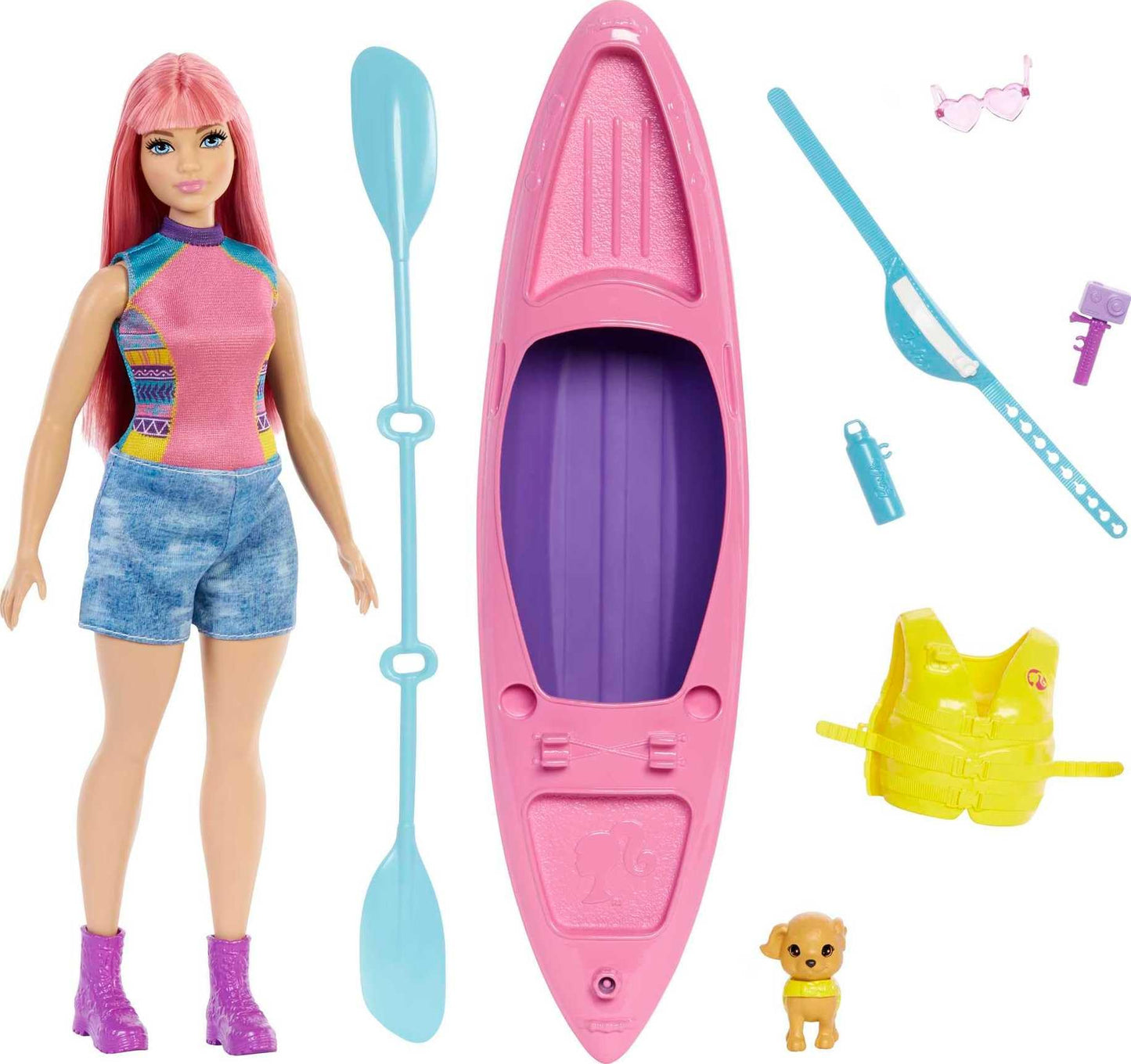 Barbie It Takes Two Doll & Accessories, Playset with Kayak, Puppy & More, Daisy Doll with Curvy Body & Pink Hair