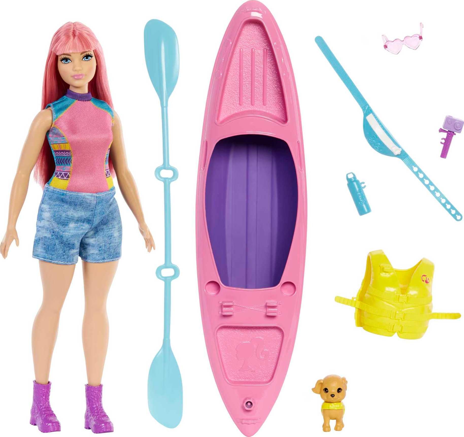 Barbie It Takes Two Doll & Accessories, Playset with Kayak, Puppy & More, Daisy Doll with Curvy Body & Pink Hair