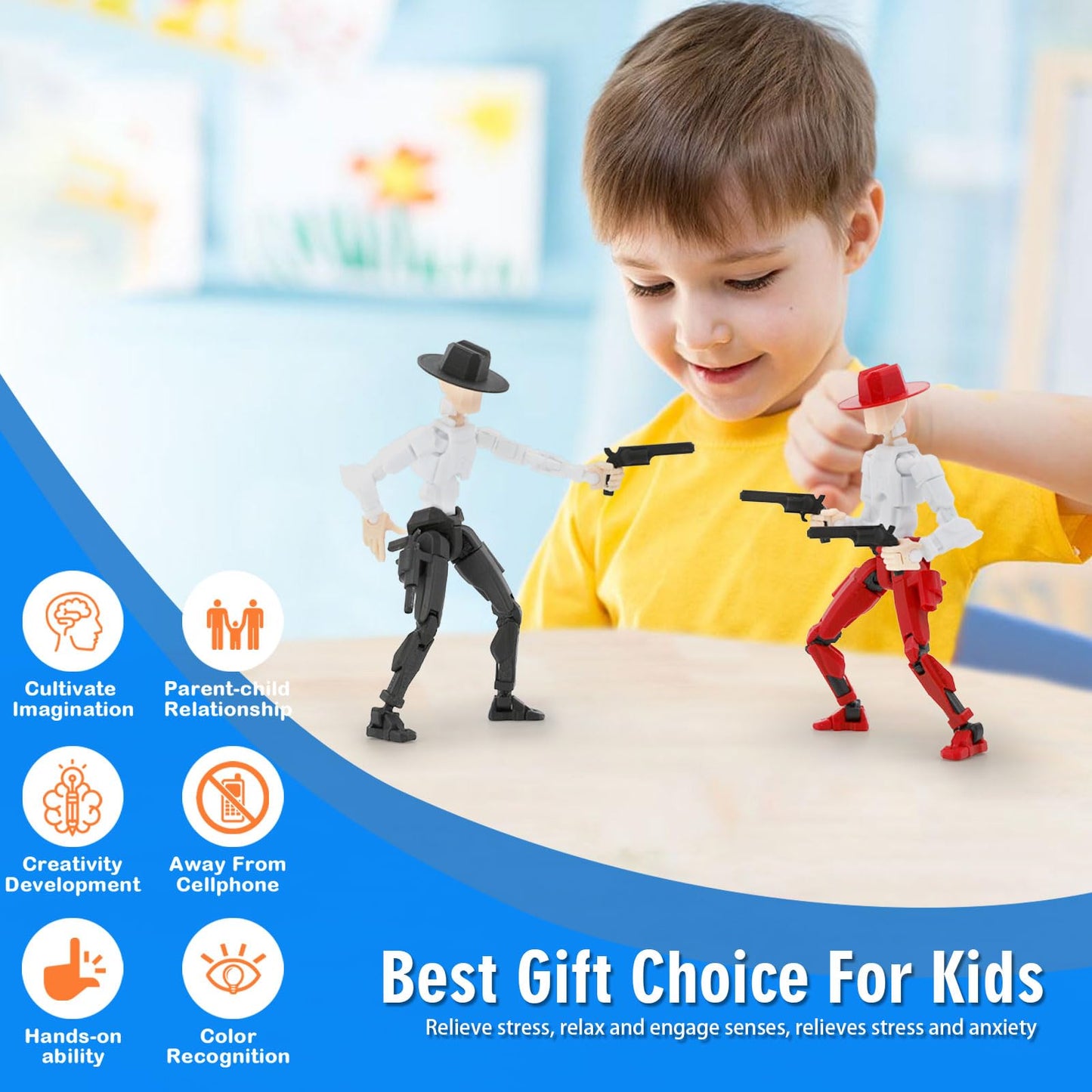 Deeplus Titan 13 Action Figure, Cowboy Already Assembled 13 Dummy 13 Action Figures for Boys, 2-Pack Cowboy 5.4 inches T Lucky Robot 13 Action Figure