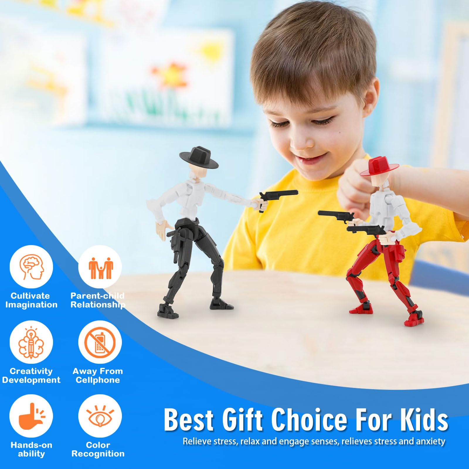 Deeplus Titan 13 Action Figure, Cowboy Already Assembled 13 Dummy 13 Action Figures for Boys, 2-Pack Cowboy 5.4 inches T Lucky Robot 13 Action Figure
