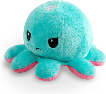 TeeTurtle Reversible Octopus Plushie 4-Inch Pink + Aqua Two-Sided Flip Plush Toy with Embroidered Details - Cute Mini Collectible Plush for Kids