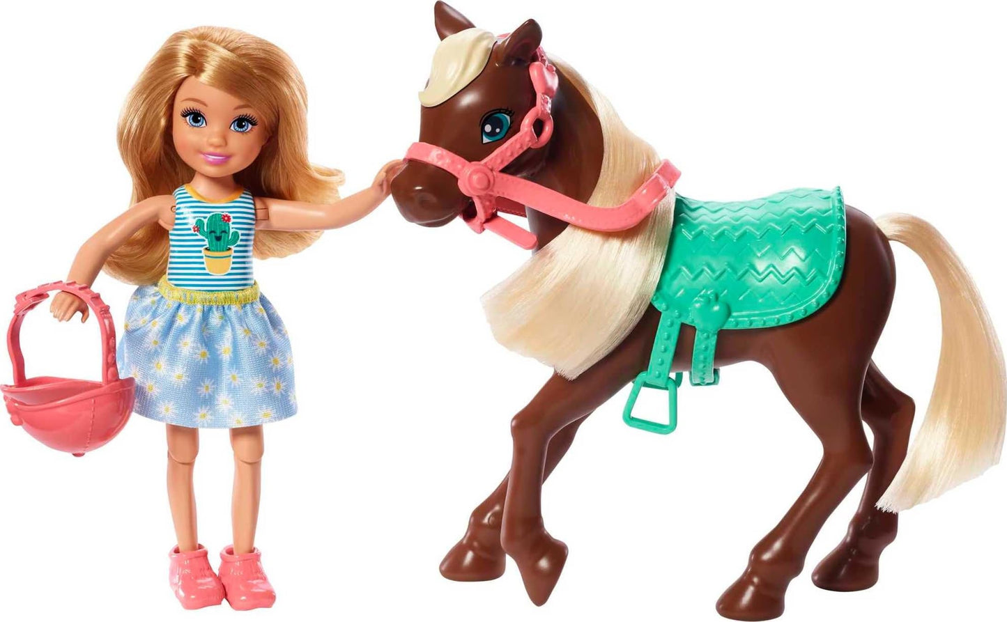 Barbie Club Chelsea Doll & Horse Set, Blonde Small Doll in Removable Skirt & Brown Pony with Blonde Mane, Plus Riding Accessories