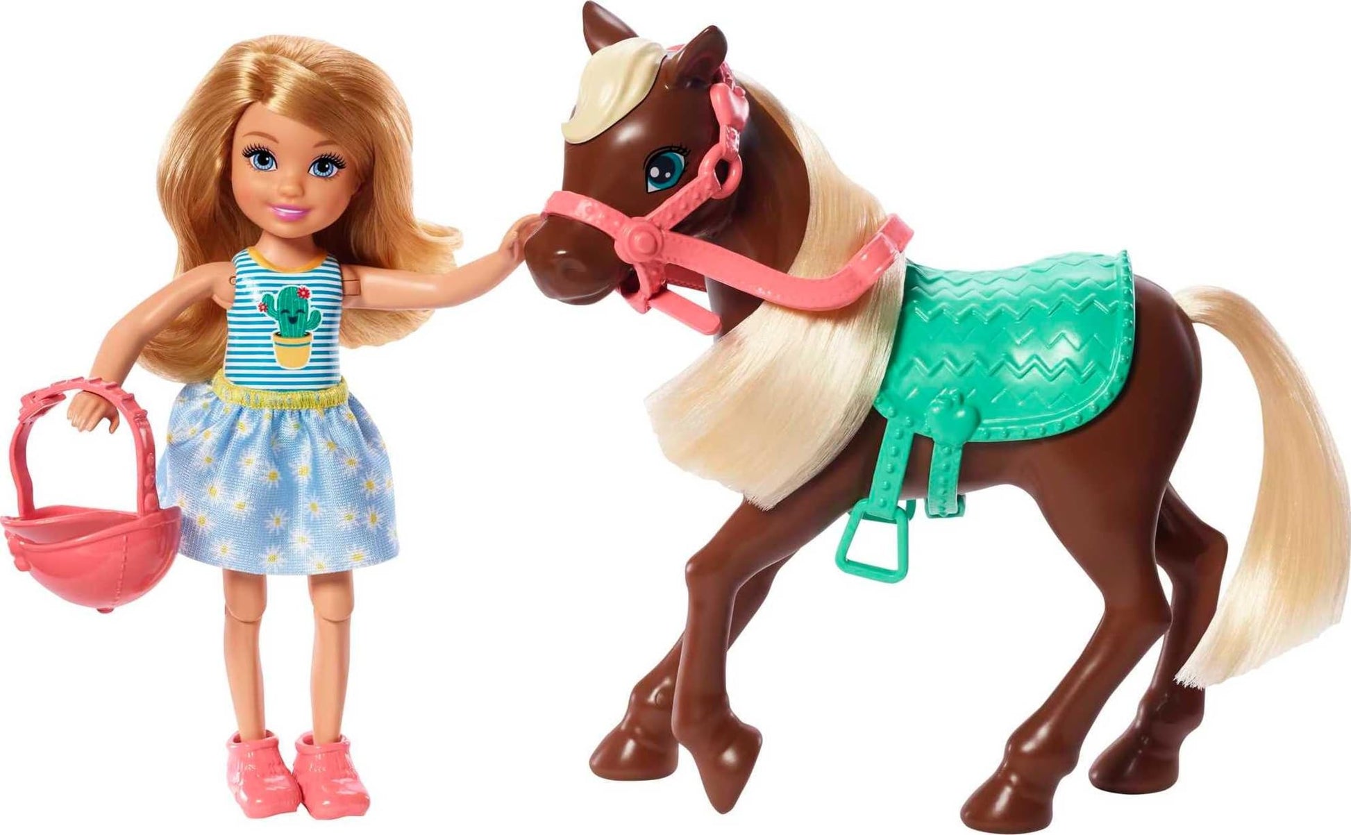 Barbie Club Chelsea Doll & Horse Set, Blonde Small Doll in Removable Skirt & Brown Pony with Blonde Mane, Plus Riding Accessories