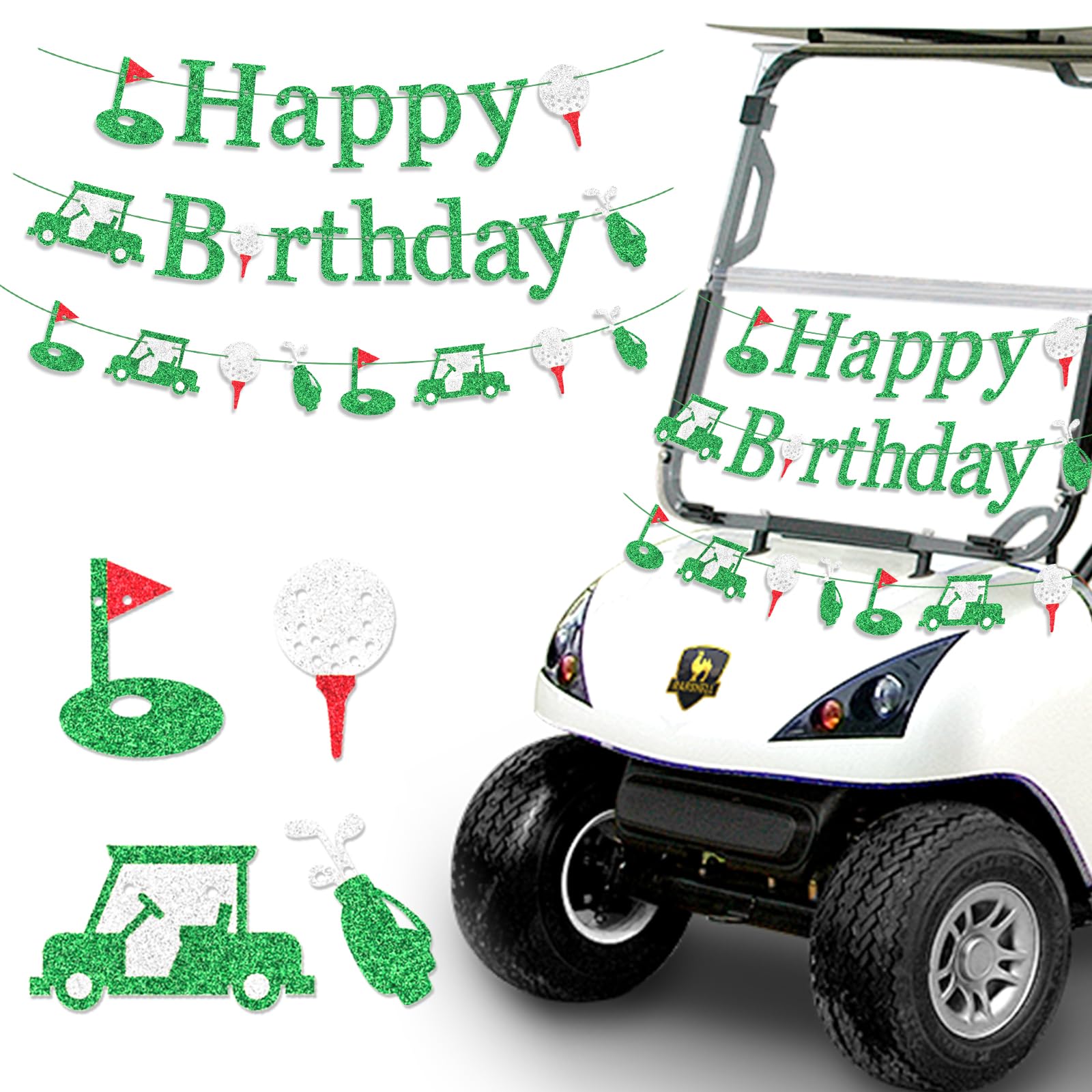 Golf Happy Birthday Banner - Green Glitter Birthday Decorations Happy Sign Party Decorations Party Decor Supplies for Women Boys Girls