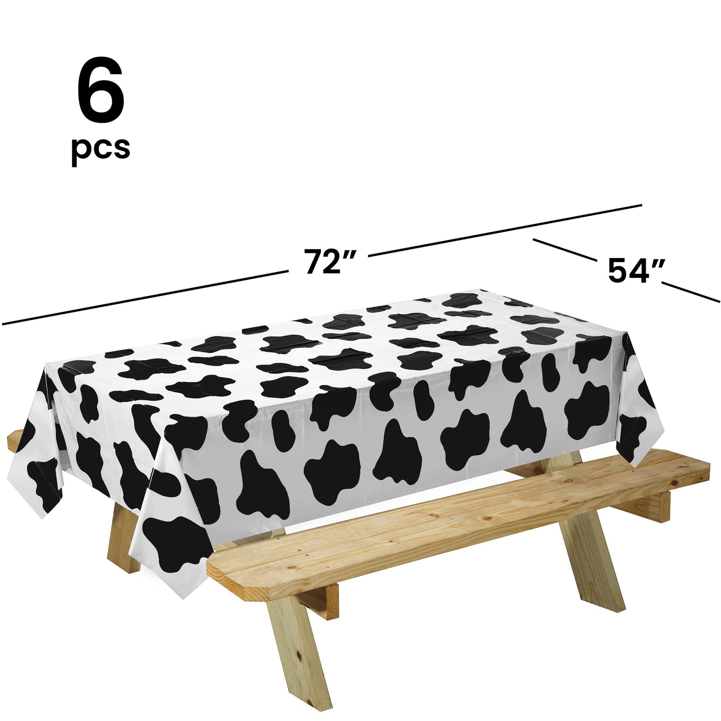 Bedwina Cow Print Tablecloth (Pack of 6) 54 X 72 Inch Tablecloths for Cow Themed Party Decorations, and Birthday Party Decorations, Picnic Table