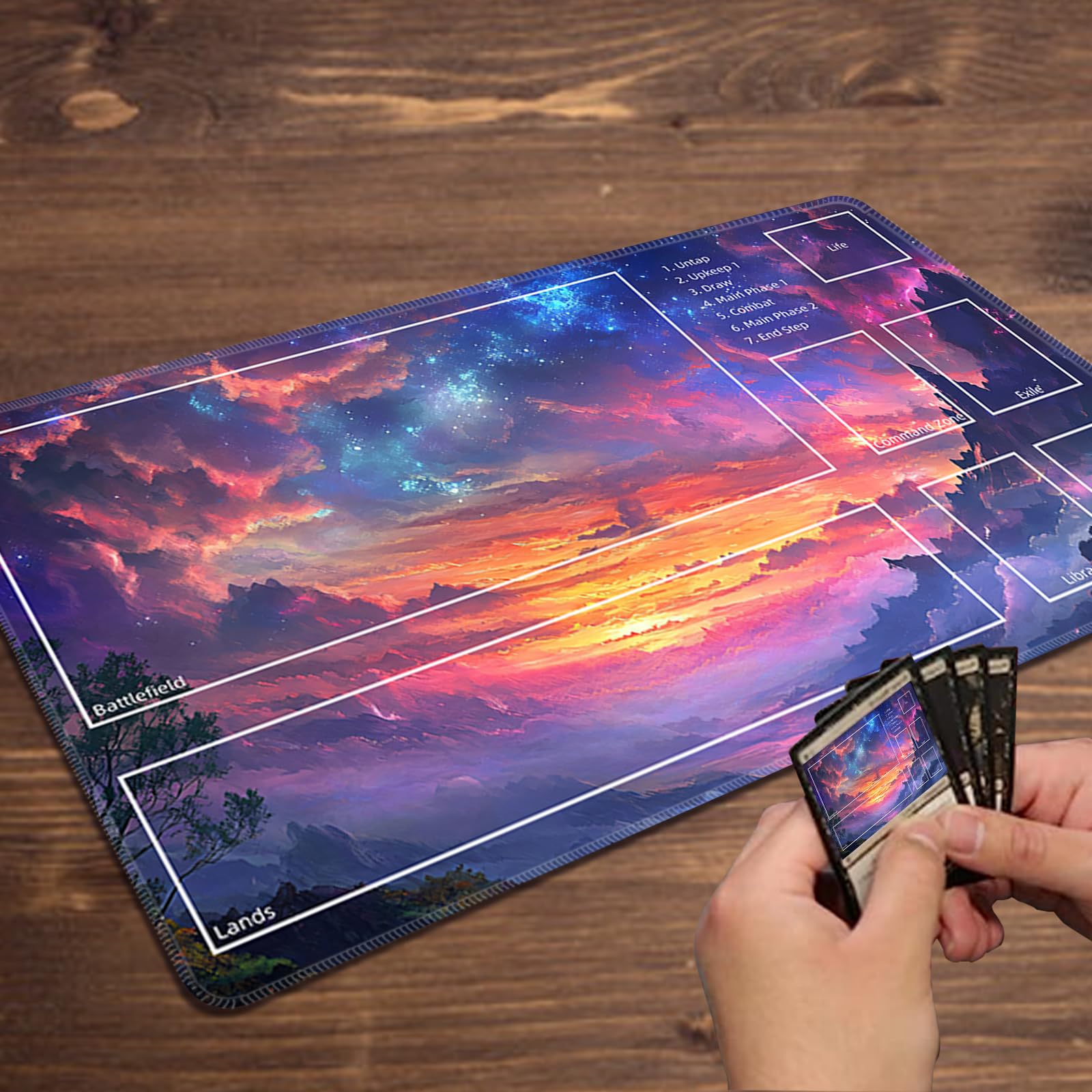 MTG Playmat with Zones Magic Card Playmat Game Mat,TCG & CCG Card Games Mat with Free Storage Bags Size 24 x 14 Inches (with Zones,Cloud3)