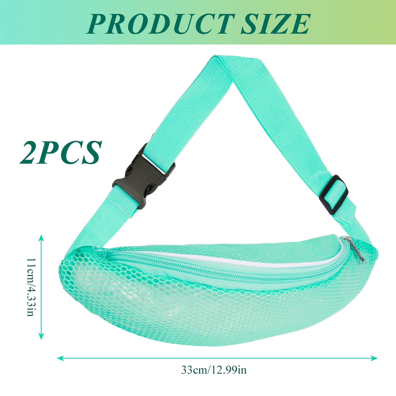 2PCS Mesh Beach Bag,Shell Bags for Beach, Fanny Pack Shell Bags for picking up shells for adults with Adjustable Straps for Collecting Seashells Rocks
