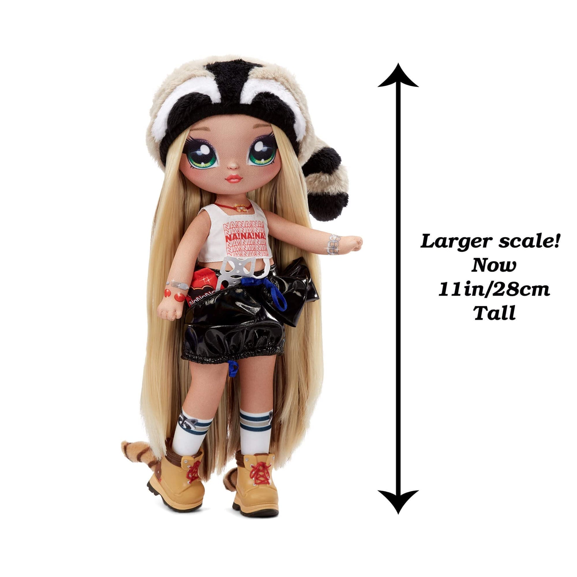 Na Na Na Surprise Teens 11" Fashion Doll Gretchen Stripes, Soft, Poseable, Blonde Hair, Cute Animal-inspired Raccoon Hat Outfit & Accessories, Gift
